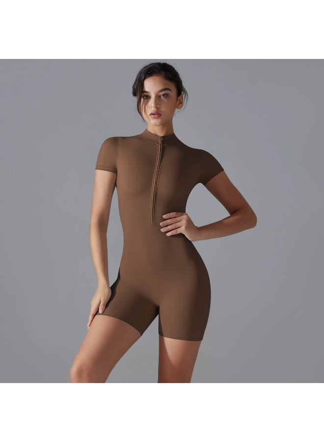 general Short-sleeved shorts yoga one-piece women's dance fitness tight sports one-piece dress - Image 2